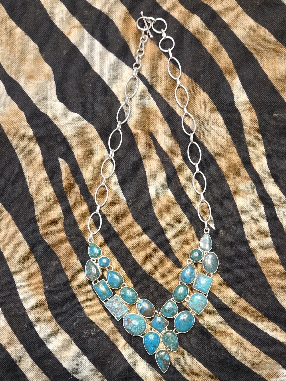 Silver-Tone Turquoise Stone Statement Necklace - Blue